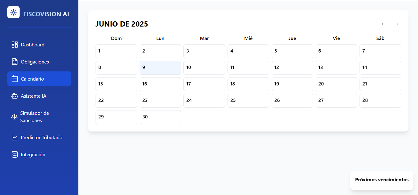 Screenshot of Fiscovision AI calendar