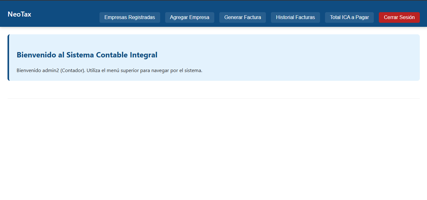 Screenshot of NeoTax application home page